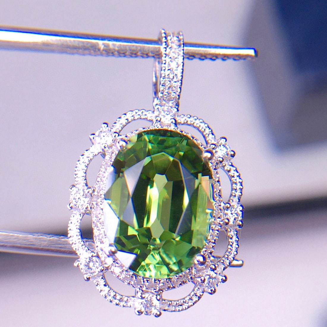 14k Gold 3.6 Ct Natural Tourmaline & Diamond Pendant( Without Chain ) - 5