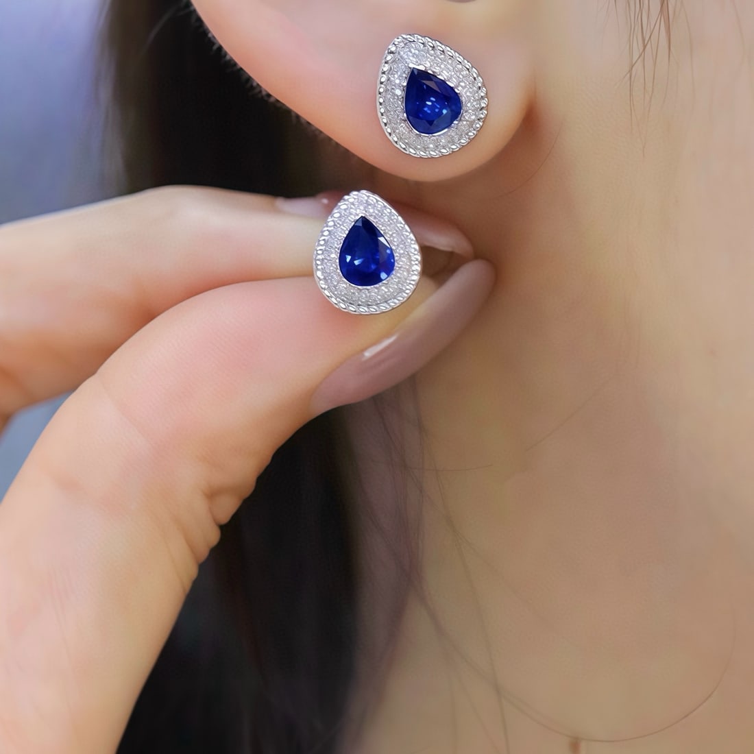 14k Gold 1.25 Ctw Natural Sapphire & Diamond Earrings - 5