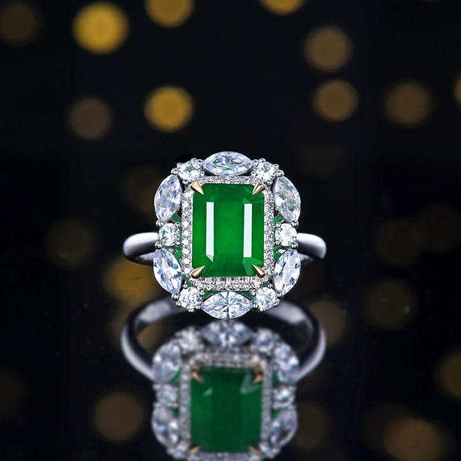 14k Gold 2.54 Ct Natural Emerald & Diamond & Sapphire Ring: Ref:231067100 // gold content:14k gold // ring size:7. 25 us // // main gemstone:emerald // shape:octagonal // carat weight:2. 54ct // color:green // treatment:natural // // adjacent gemstone 2 :