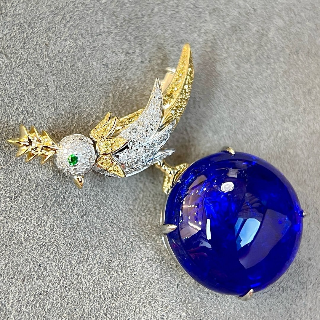 14k Gold 20.80 Ctw Vivid Blue Natural Tanzanite & Diamond Brooch/pendant( Without Chain ) - 5