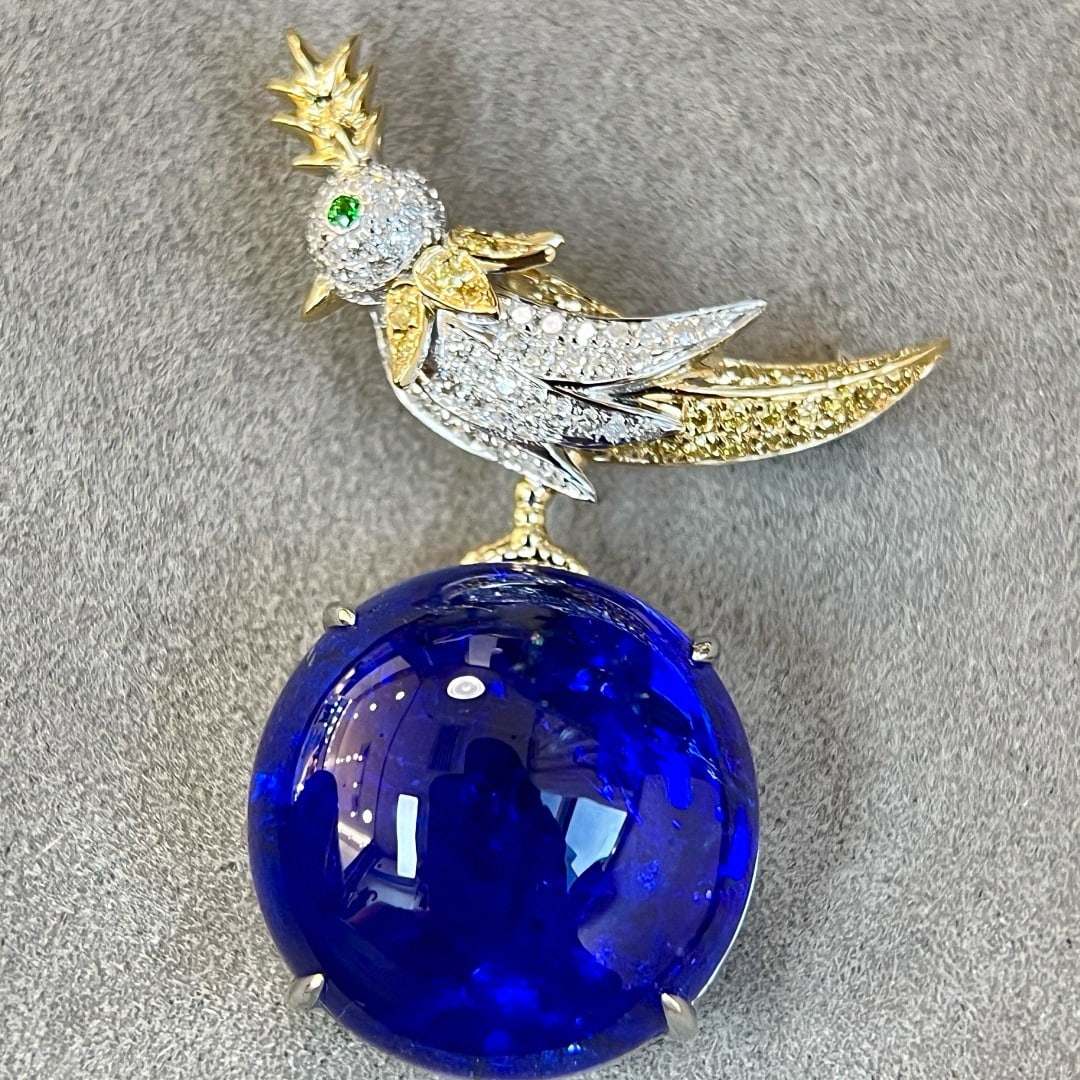 14k Gold 20.80 Ctw Vivid Blue Natural Tanzanite & Diamond Brooch/pendant( Without Chain ) - 6