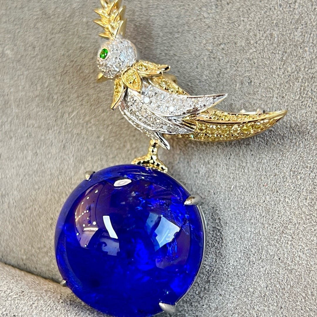 14k Gold 20.80 Ctw Vivid Blue Natural Tanzanite & Diamond Brooch/pendant( Without Chain ) - 7