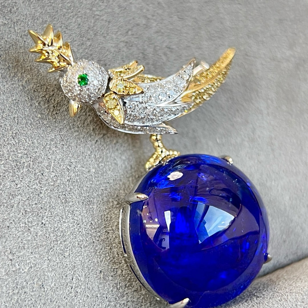 14k Gold 20.80 Ctw Vivid Blue Natural Tanzanite & Diamond Brooch/pendant( Without Chain ) - 8