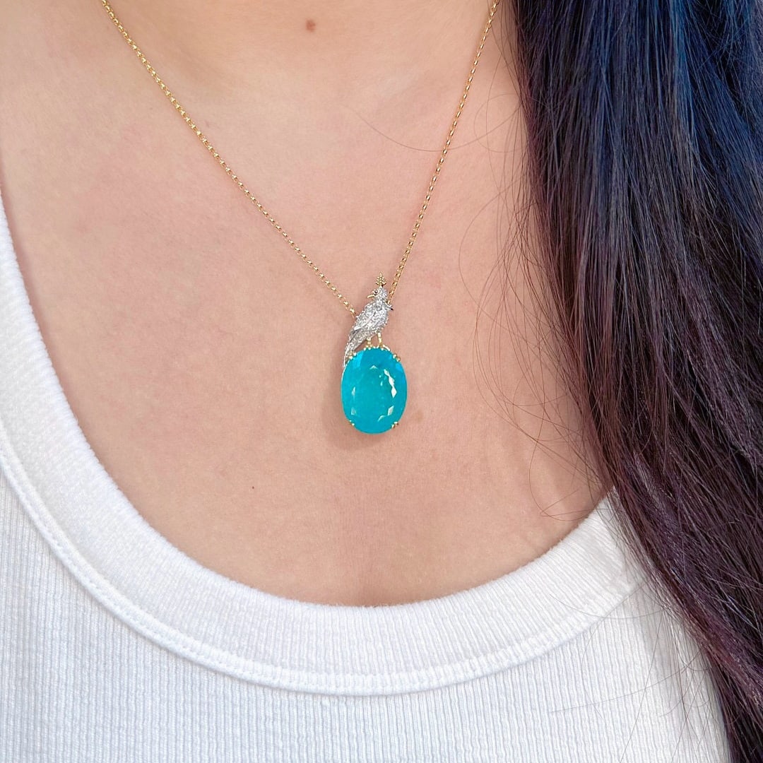 14k Gold 7.65 Ctw Natural Paraiba Tourmaline & Diamond Necklace - 7