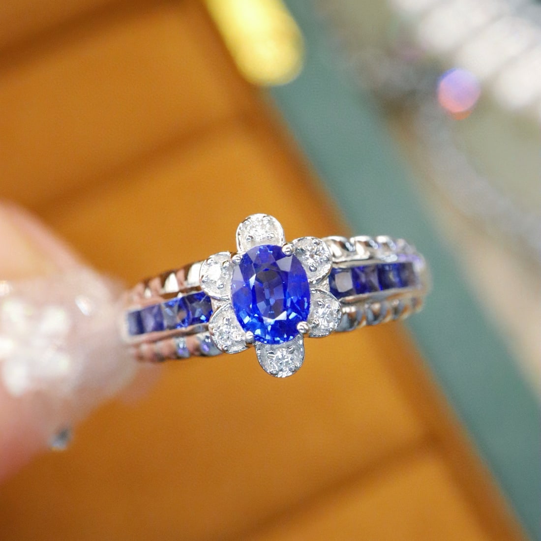 14k Gold 1.11 Ctw Natural Sapphire & Diamond Ring: Ref:231067144 // gold content:14k gold // ring size:7. 25us // // main gemstone:sapphire // shape:multiple // carat weight:1. 05ct // color:blue // treatment:natural // // adjacent gemstone 2 :