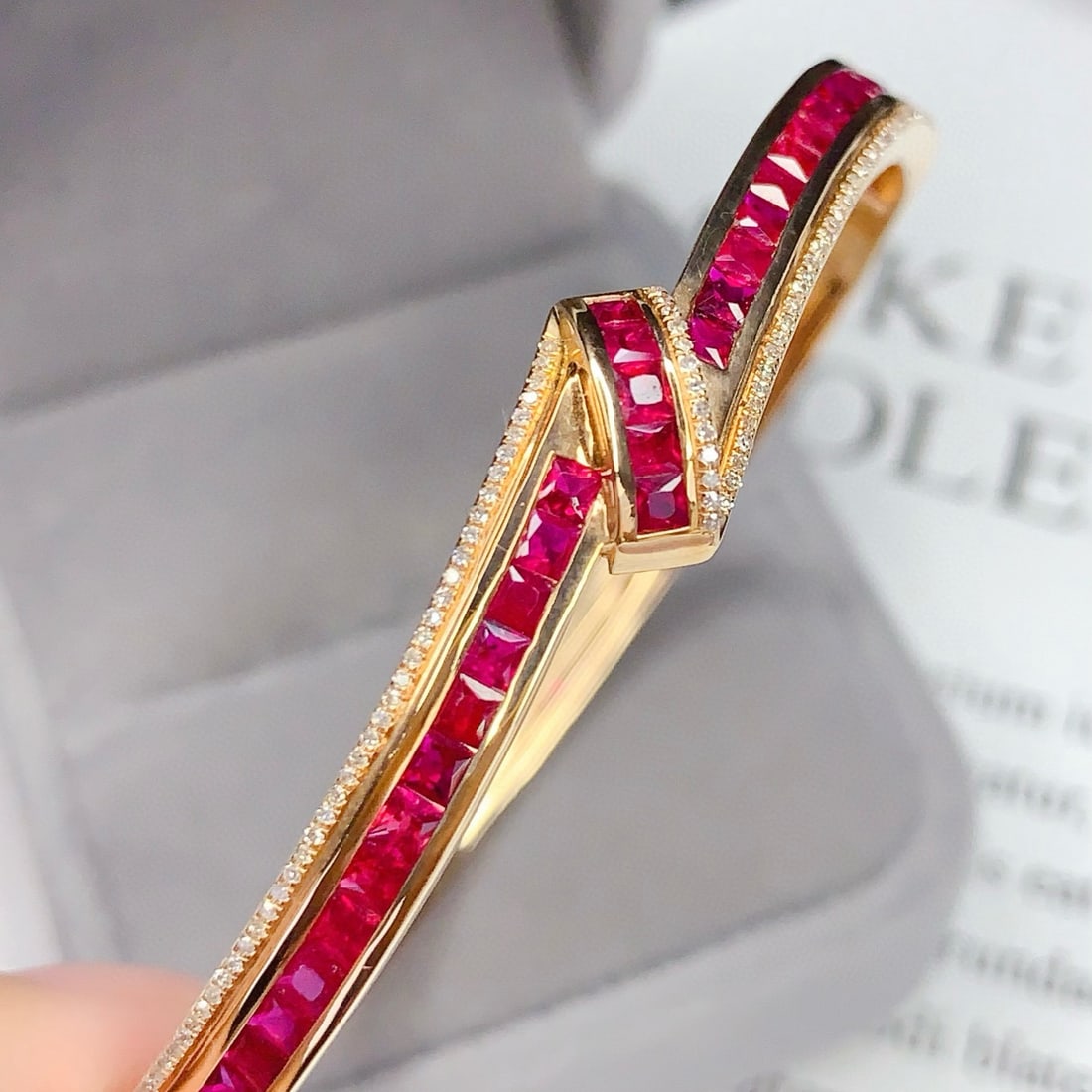 14k Gold 5.5 Ct Natural Ruby & Diamond Bangle - 2