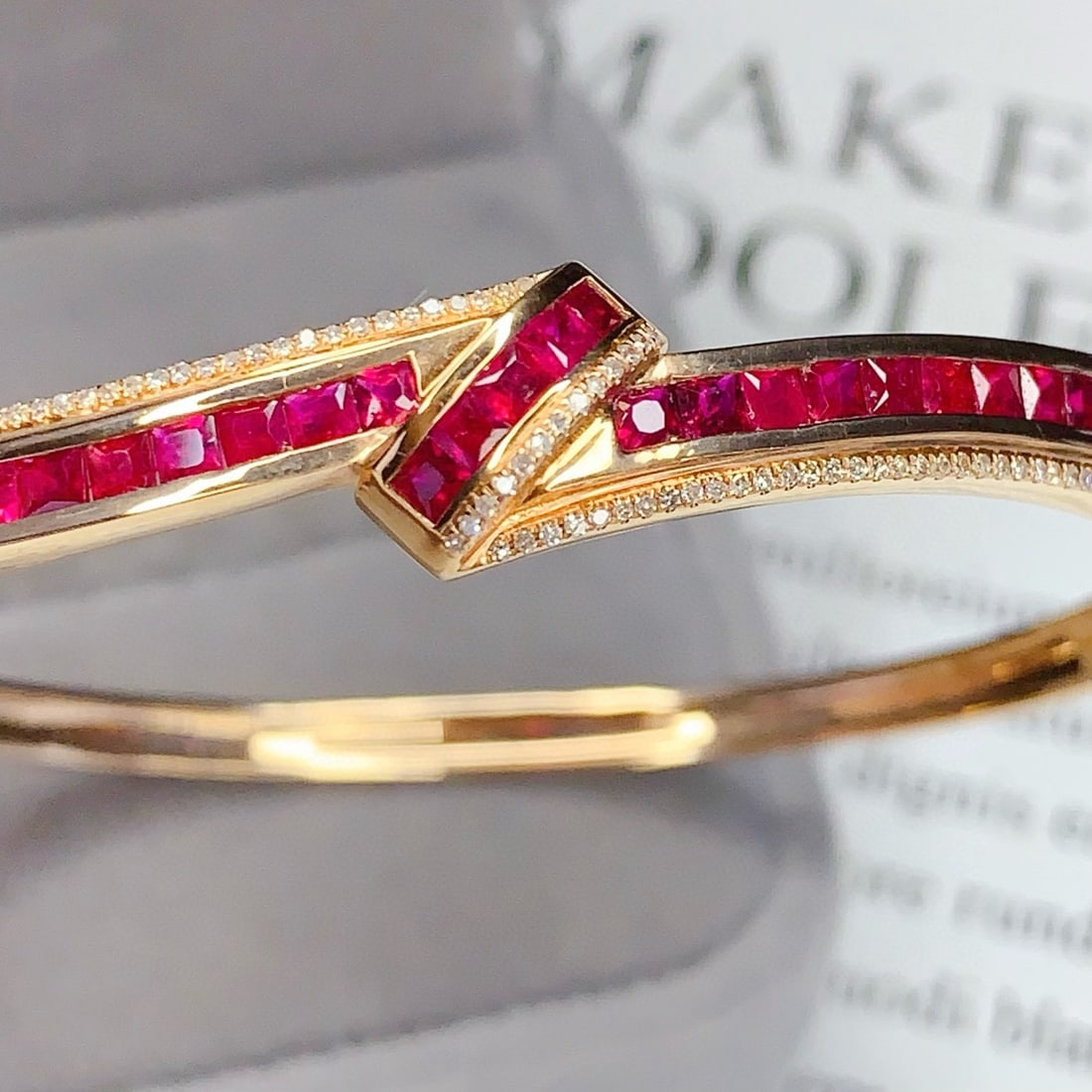 14k Gold 5.5 Ct Natural Ruby & Diamond Bangle - 3