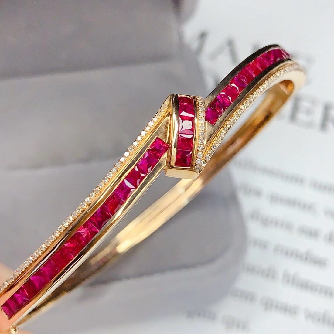 14k Gold 5.5 Ct Natural Ruby & Diamond Bangle - 4
