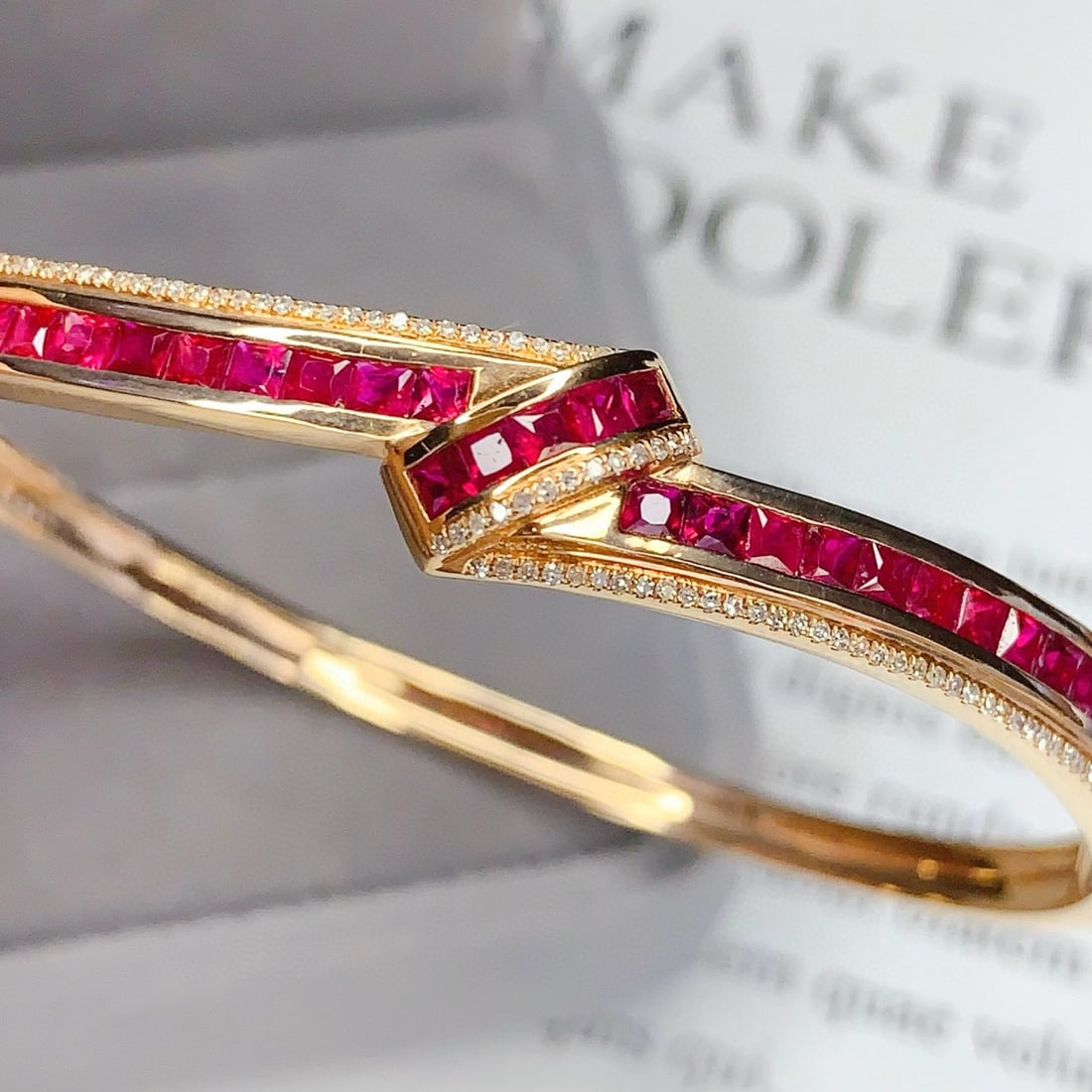14k Gold 5.5 Ct Natural Ruby & Diamond Bangle - 5