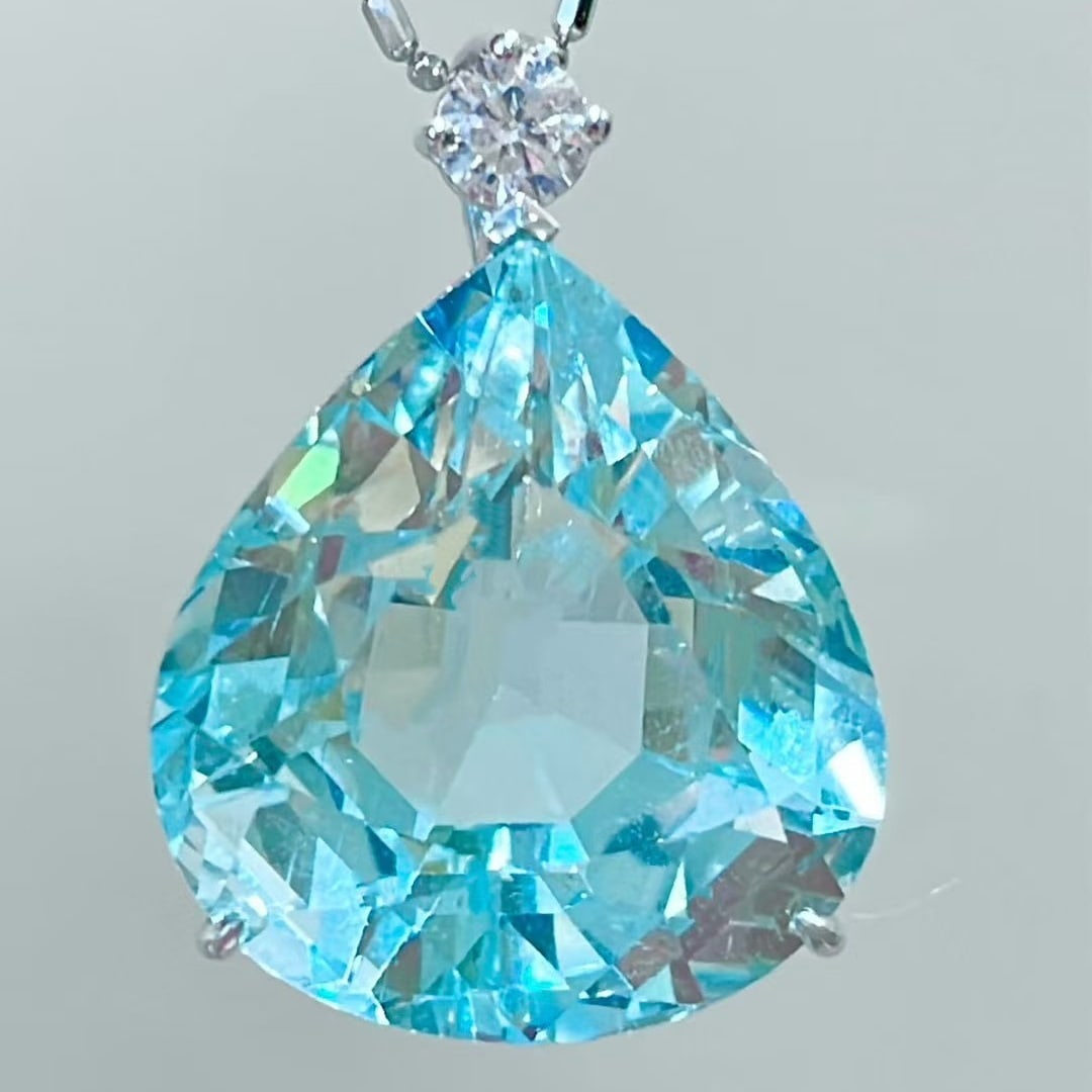 14k Gold 21.05 Ctw Natural Aquamarine & Diamond Pendant( Without Chain ) - 3