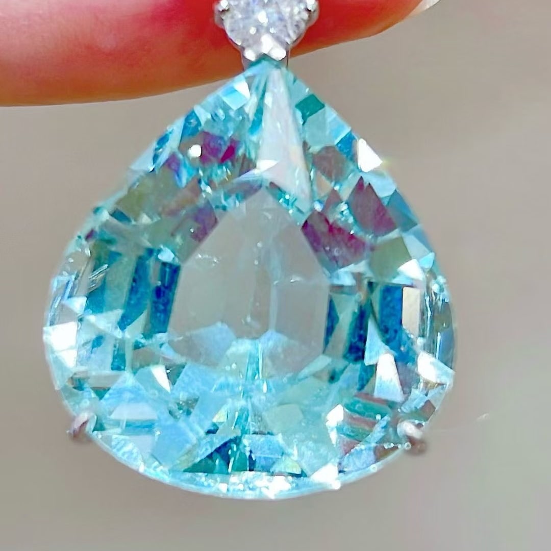 14k Gold 21.05 Ctw Natural Aquamarine & Diamond Pendant( Without Chain ) - 5