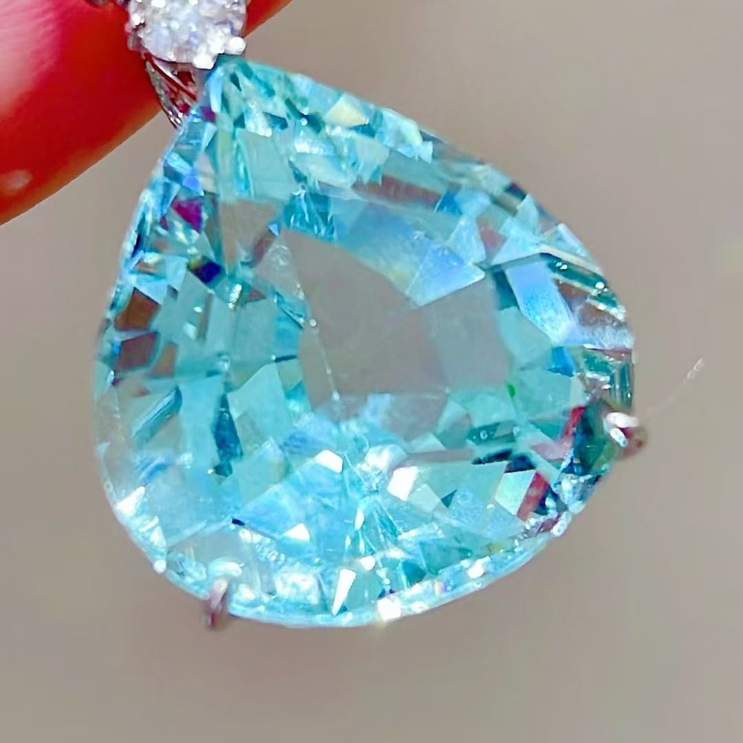 14k Gold 21.05 Ctw Natural Aquamarine & Diamond Pendant( Without Chain ) - 6