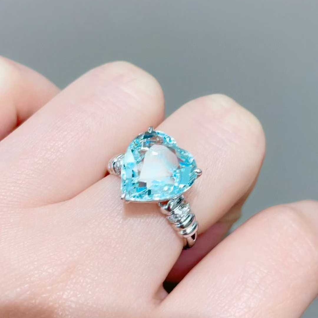 14k Gold 5.08 Ct Natural Aquamarine & Diamond Ring - 5