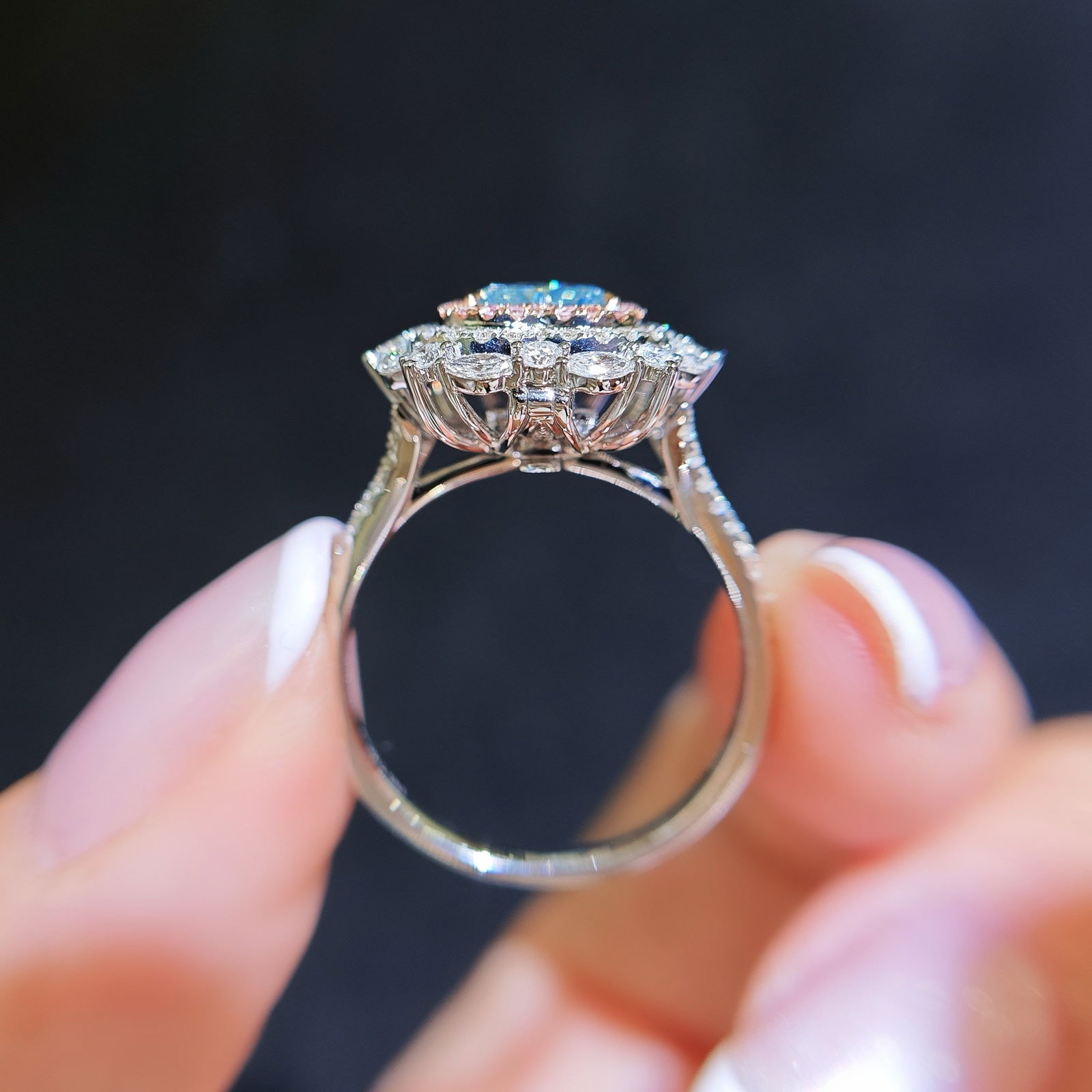 14k Gold 1.42 Ctw Natural Blue Diamond & Diamond Ring/pendant( Without Chain ) - 4