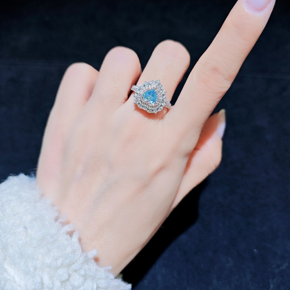 14k Gold 1.42 Ctw Natural Blue Diamond & Diamond Ring/pendant( Without Chain ) - 5