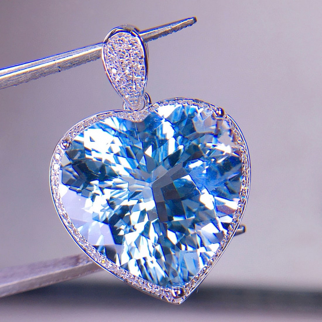 14k Gold 12.52 Ct Natural Aquamarine & Diamond Pendant( Without Chain ) - 2