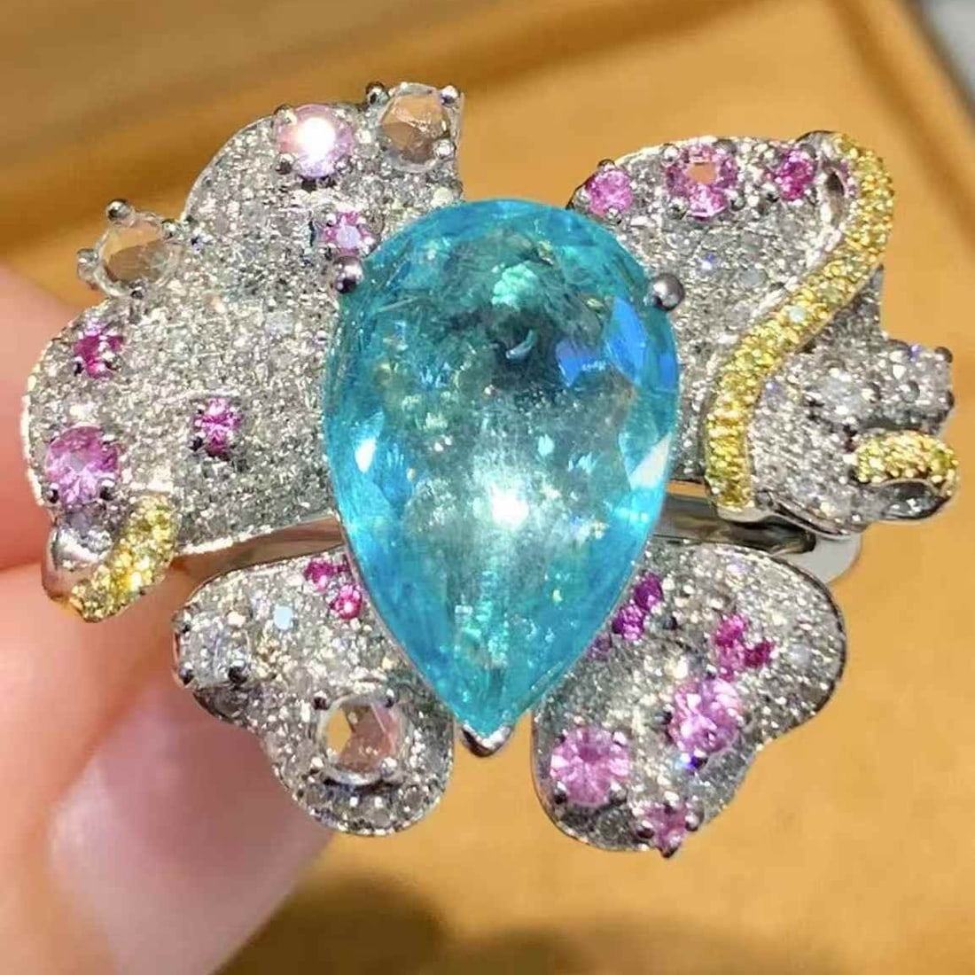 14k Gold 3.4 Ct Natural Paraiba Tourmaline & Diamond Ring - 2