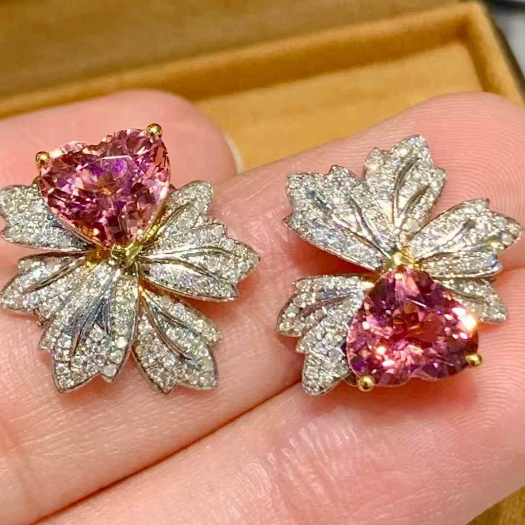 14k Gold 3.8 Ct Natural Tourmaline & Diamond Earrings - 4