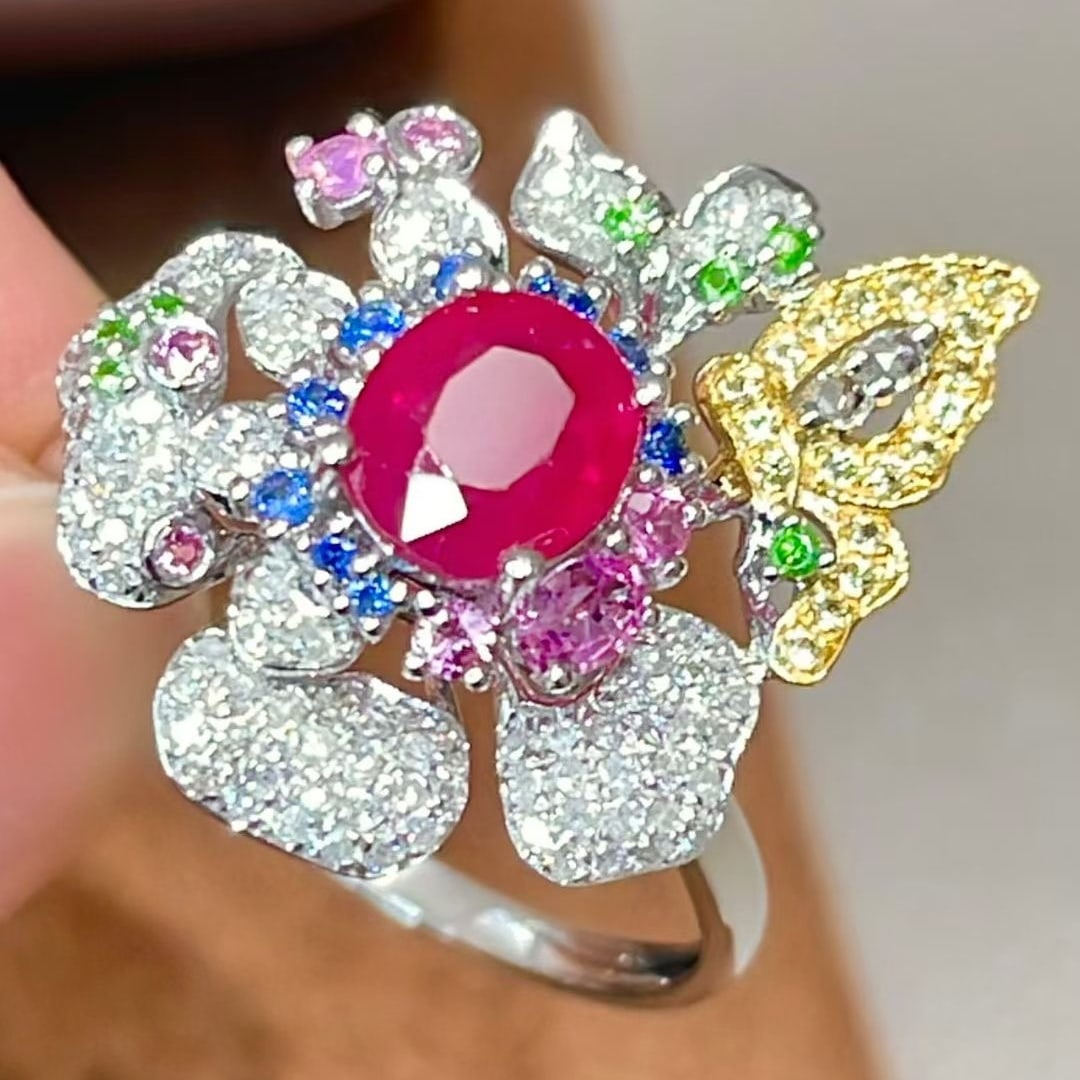 14k Gold 1 Ct Natural Ruby & Diamond Ring - 5