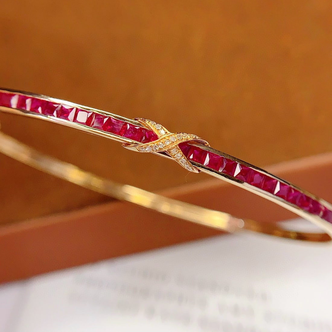 14k Gold 3.6 Ct Natural Ruby & Diamond Bangle - 2