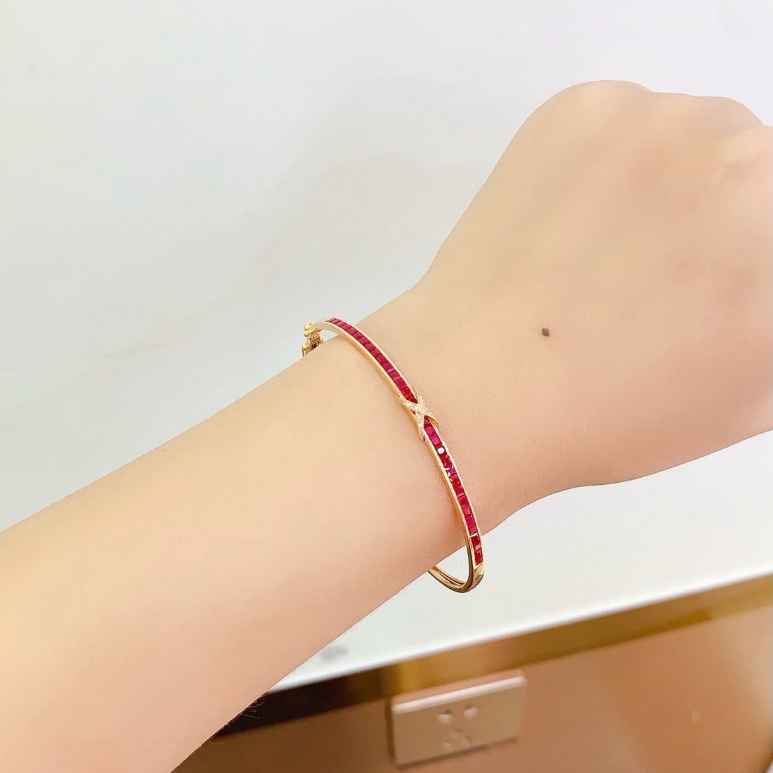 14k Gold 3.6 Ct Natural Ruby & Diamond Bangle - 3