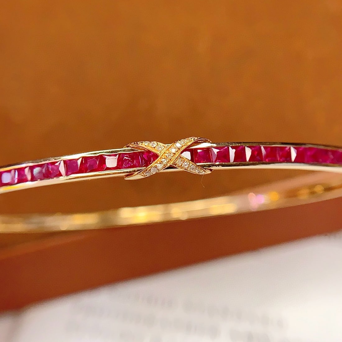 14k Gold 3.6 Ct Natural Ruby & Diamond Bangle - 4