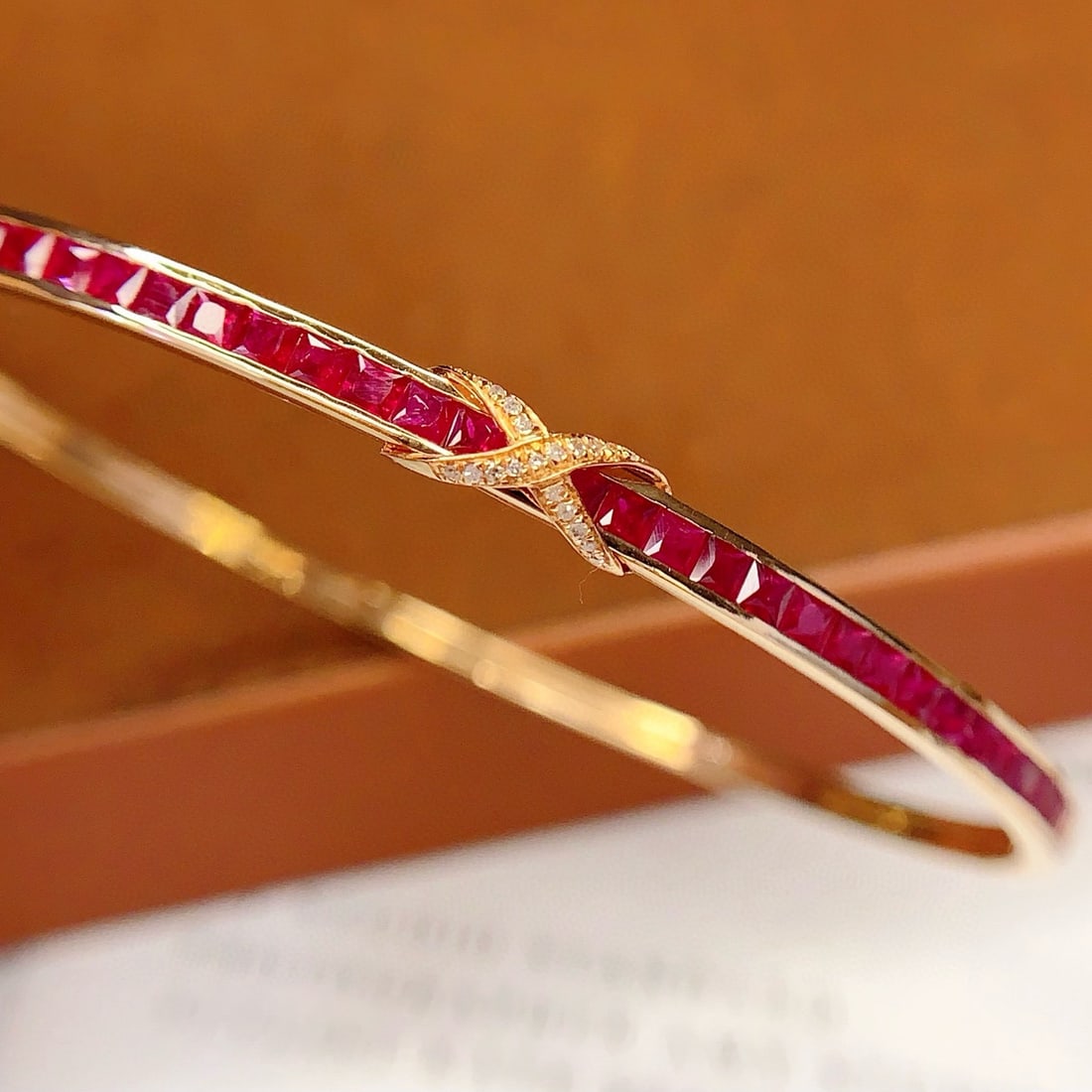 14k Gold 3.6 Ct Natural Ruby & Diamond Bangle - 5