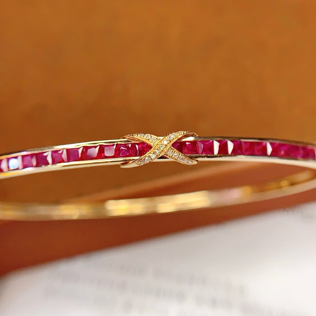 14k Gold 3.6 Ct Natural Ruby & Diamond Bangle - 6
