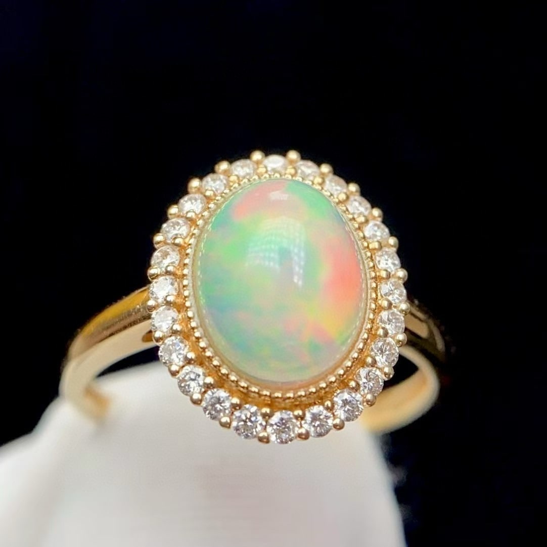 14k Gold 2 Ct Natural Opal & Diamond Ring - 2