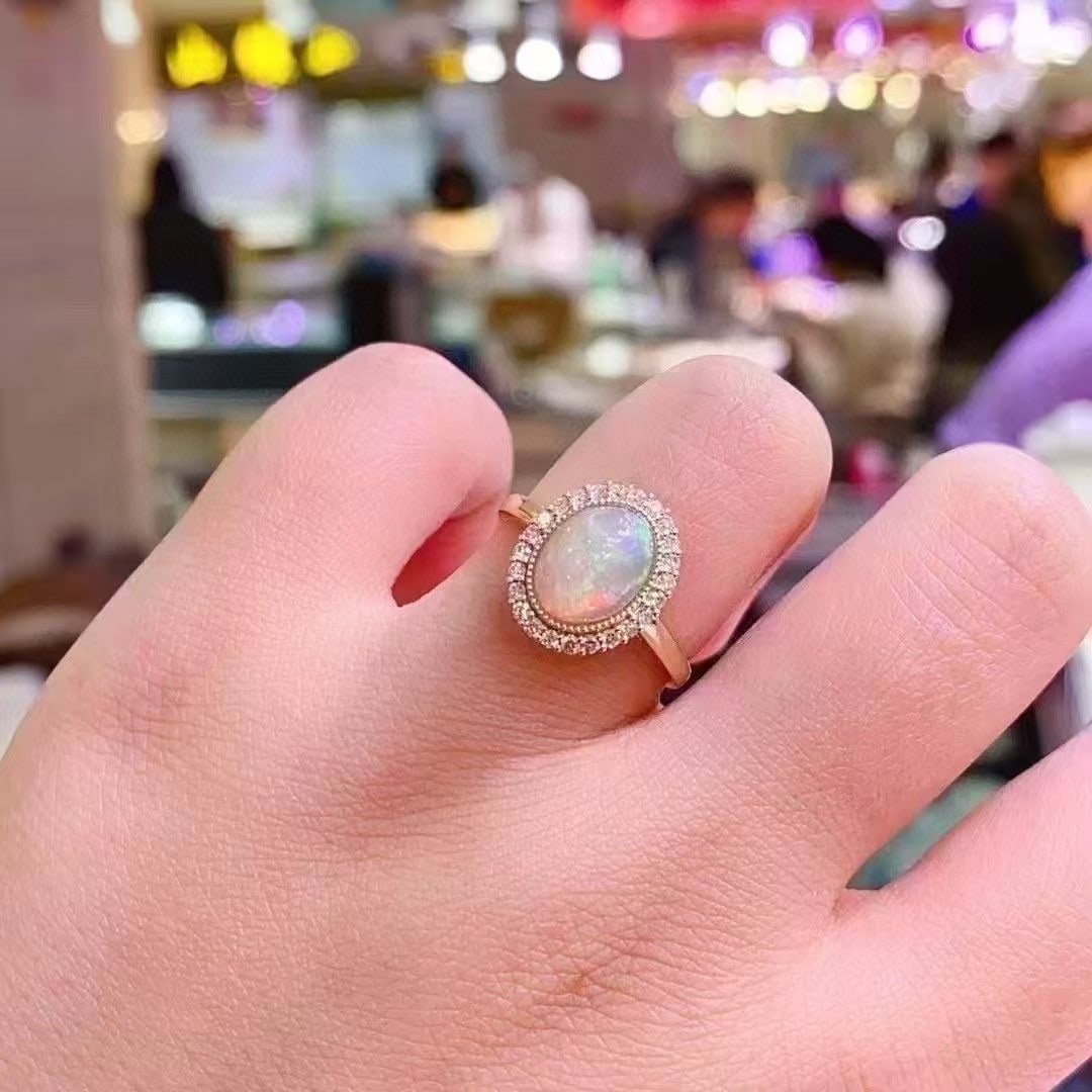 14k Gold 2 Ct Natural Opal & Diamond Ring - 4