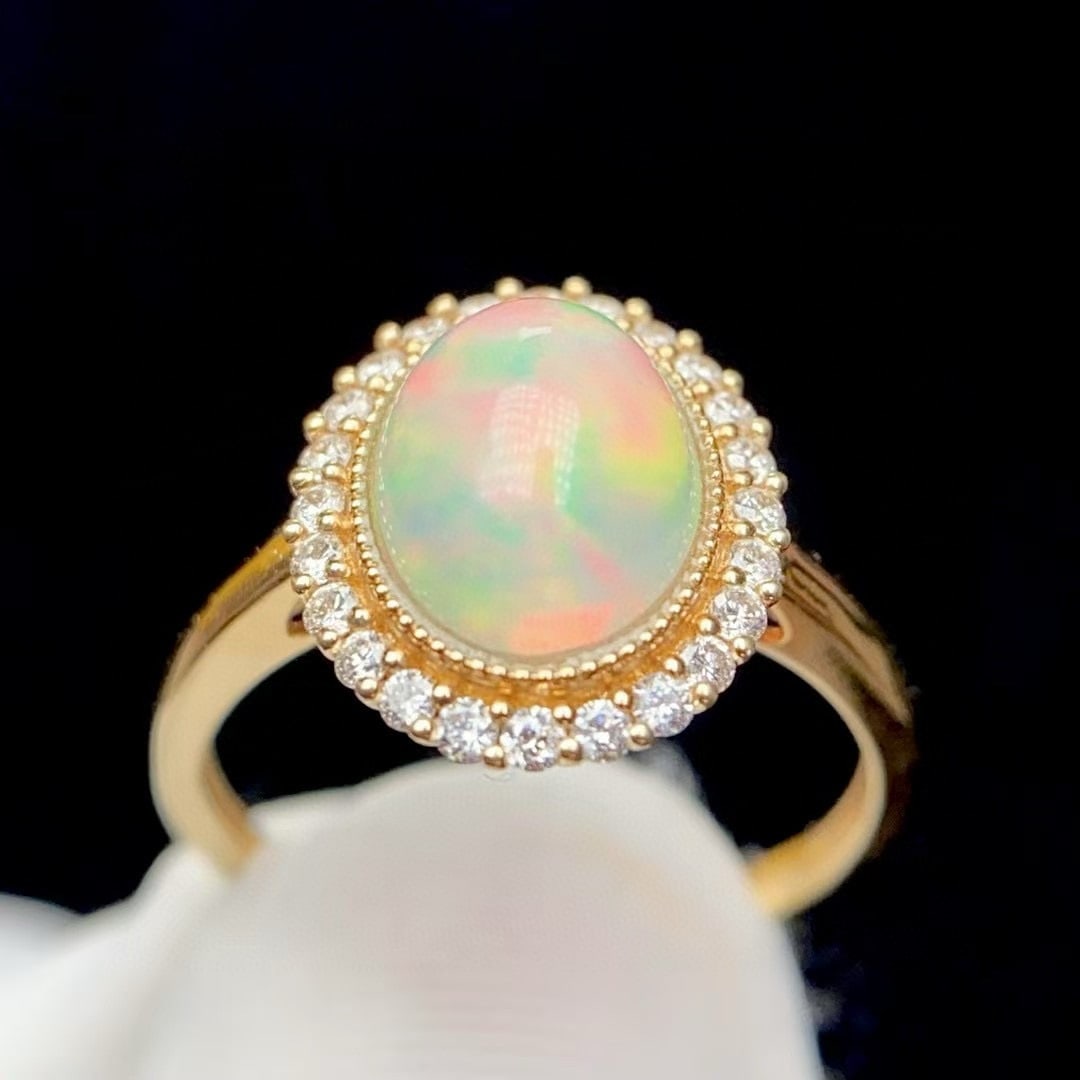 14k Gold 2 Ct Natural Opal & Diamond Ring - 6