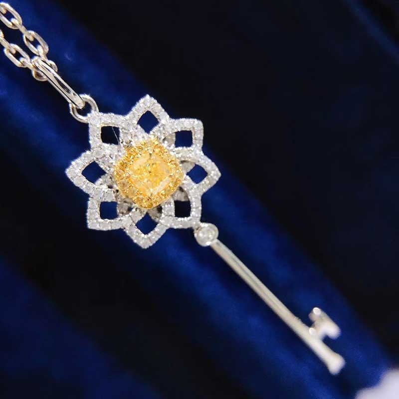 14k Gold 0.5 Ct Natural Yellow Diamond & Diamond Pendant( Without Chain ): Ref:231067233 // gold content:14k gold // main gemstone:yellow diamond // shape:cushion // carat weight:0. 5ct // color:yellow // treatment:natural // // adjacent gemstone 2 : diamond //