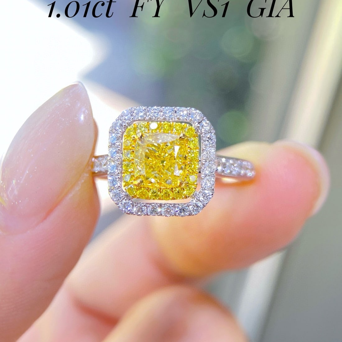 Gia Certified 14k Gold 1.60 Ctw Natural Yellow Diamond & Diamond Ring: Ref:231068039 // gold content:14k gold // ring size:7. 25us // // main gemstone:yellow diamond // certified:gia // shape:cushion // carat weight:1. 01ct // clarity grade:vs1 // color:yellow //