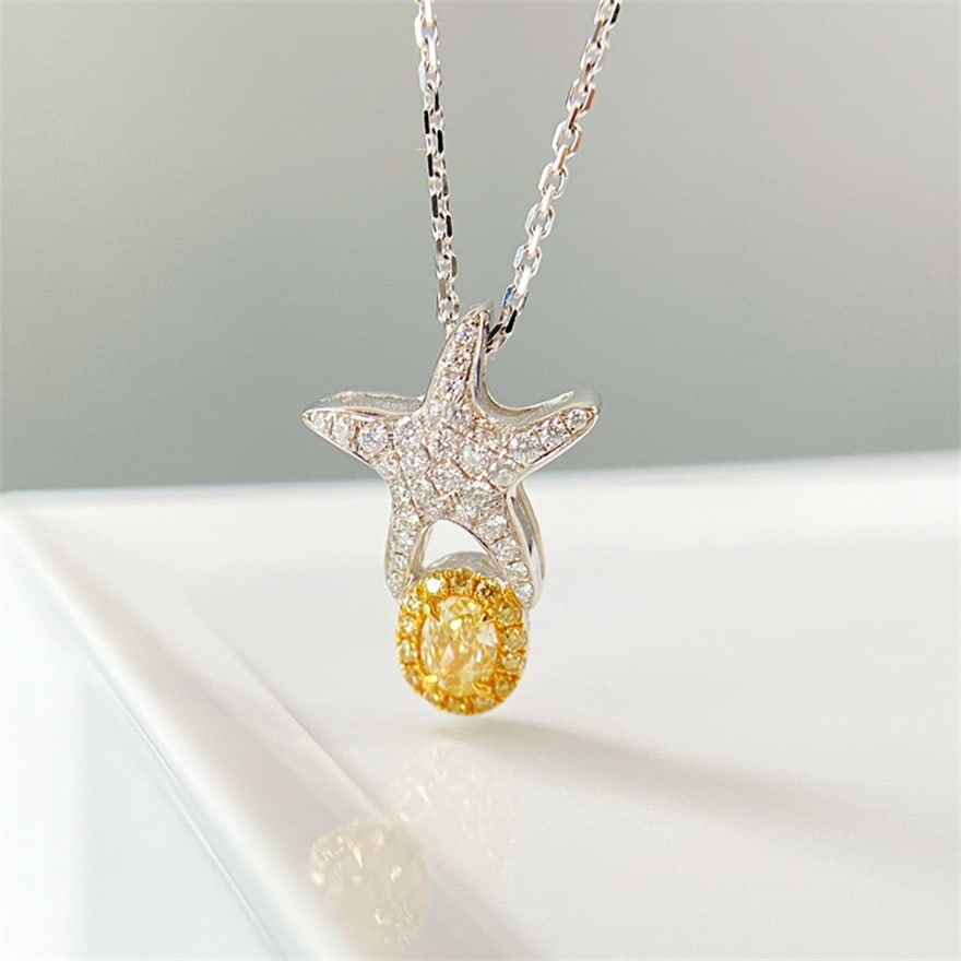 14k Gold 0.35 Ctw Natural Yellow Diamond & Diamond Necklace: Ref:231068040 // gold content:14k gold // main gemstone:yellow diamond // shape:oval // carat weight:0. 25ct // color:yellow // treatment:natural // // adjacent gemstone 2 : diamond // shape:round
