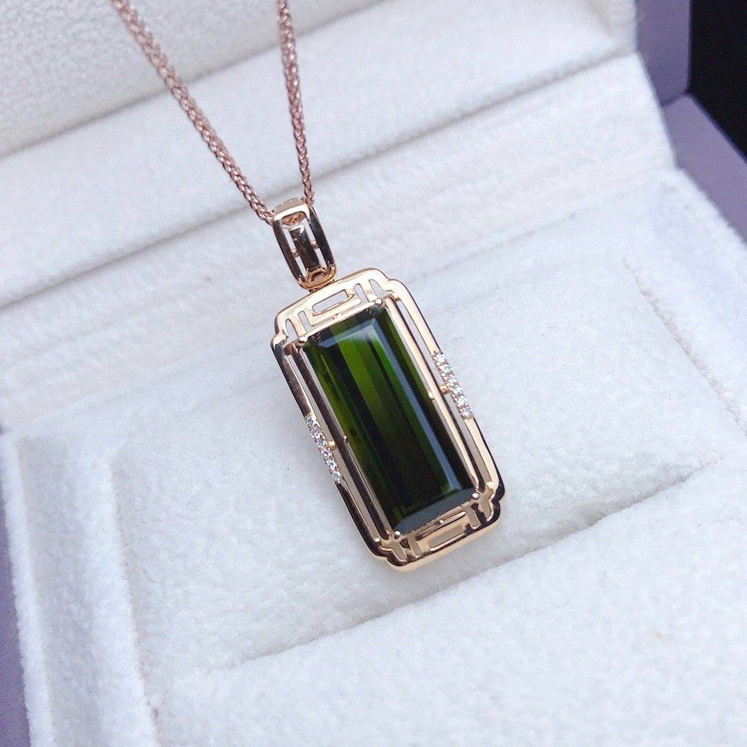 14k Gold 5.4 Ct Natural Tourmaline & Diamond Pendant( Without Chain ) - 3