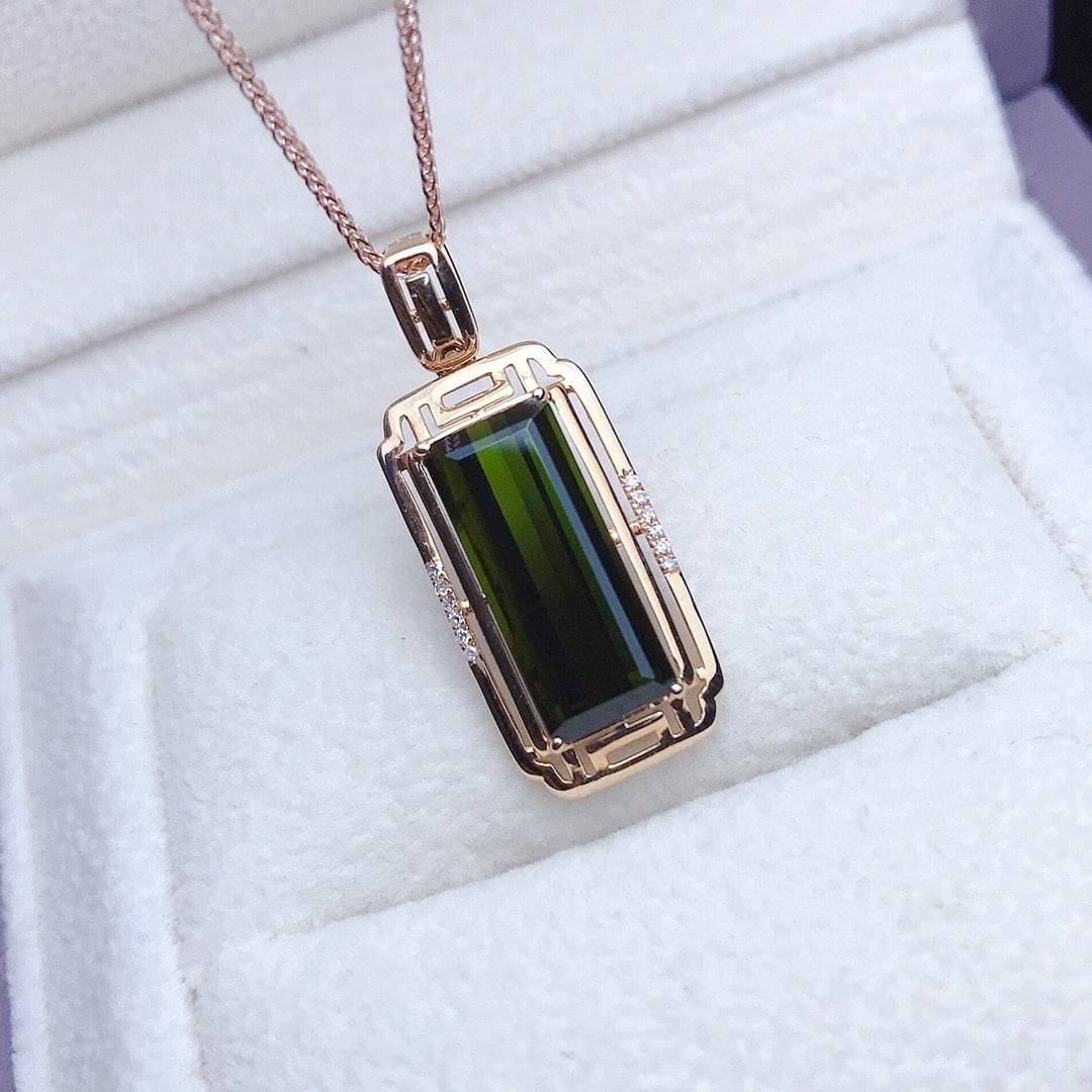 14k Gold 5.4 Ct Natural Tourmaline & Diamond Pendant( Without Chain ) - 4