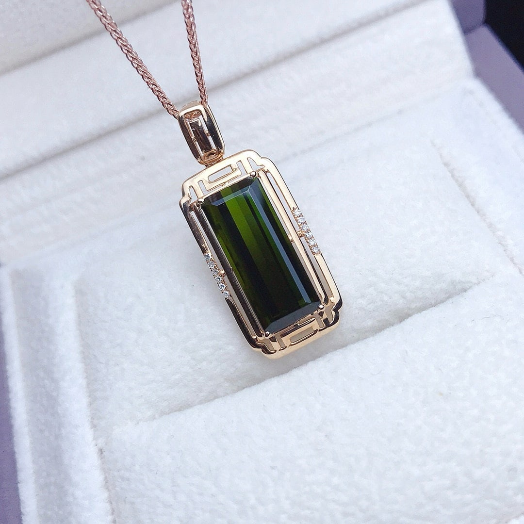 14k Gold 5.4 Ct Natural Tourmaline & Diamond Pendant( Without Chain ) - 5