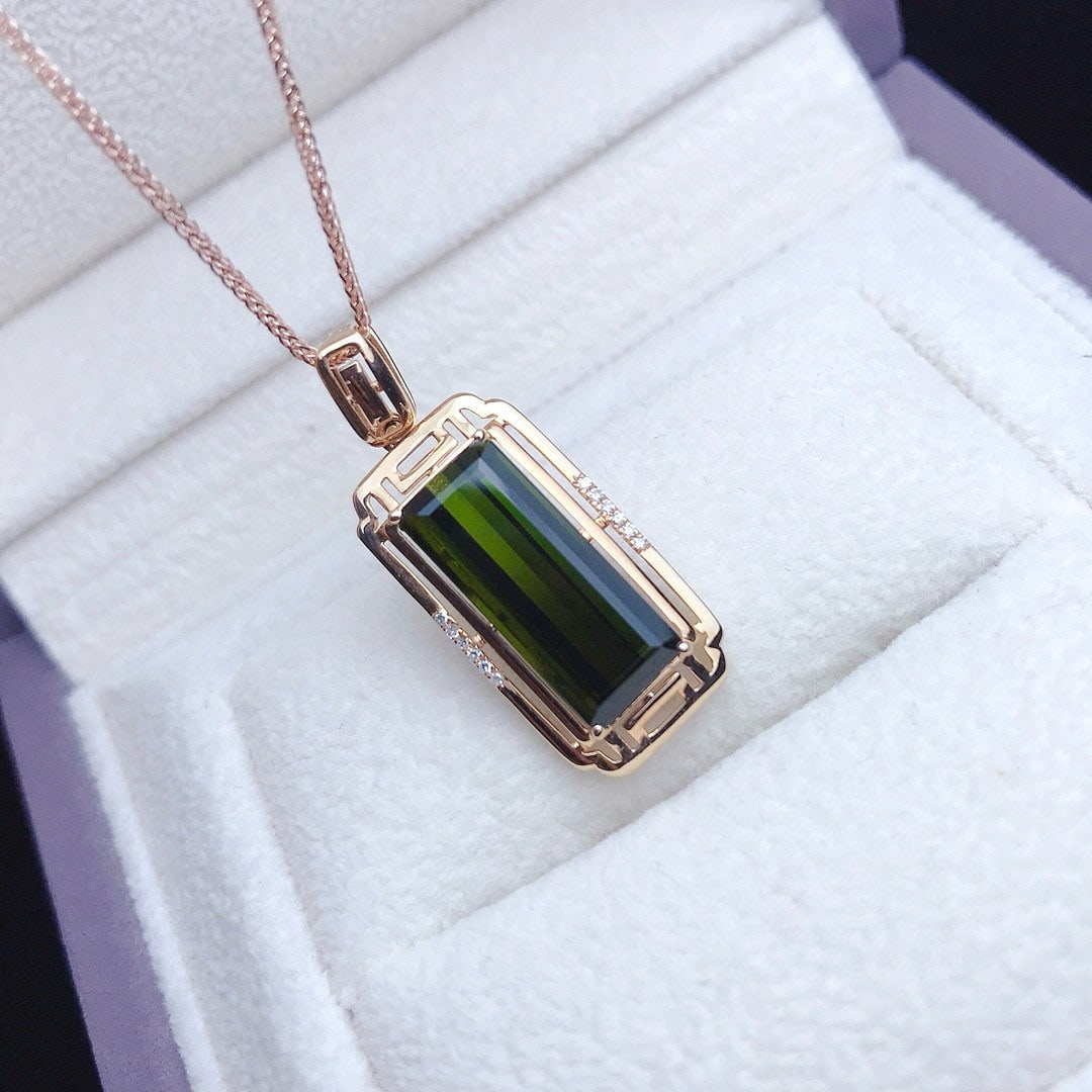 14k Gold 5.4 Ct Natural Tourmaline & Diamond Pendant( Without Chain ) - 6