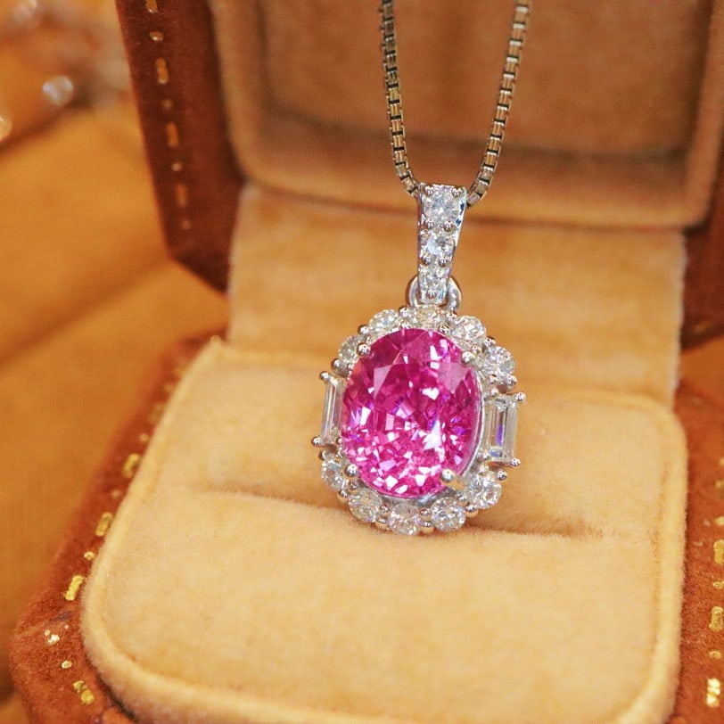 14k Gold 2.38 Ctw Natural Padparadscha Sapphire & Diamond Pendant( Without Chain ) - 3