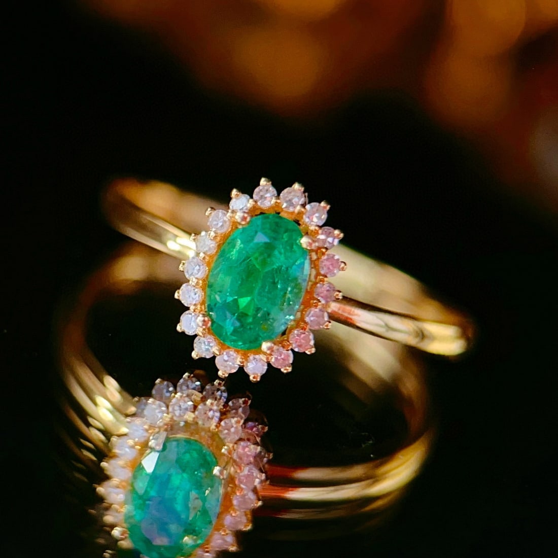 14k Gold 0.55 Ct Natural Emerald & Diamond Ring - 3