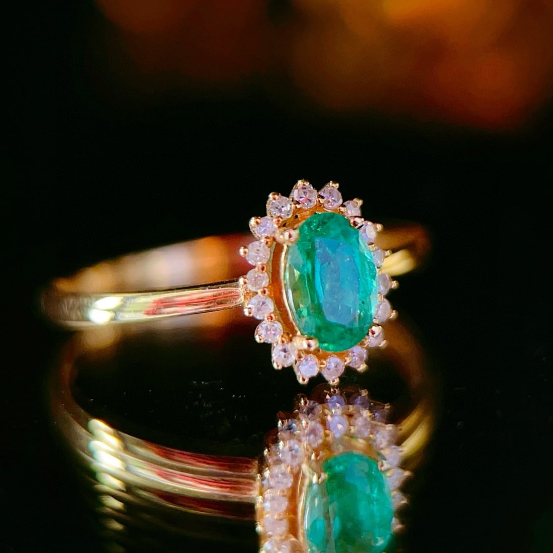 14k Gold 0.55 Ct Natural Emerald & Diamond Ring - 5