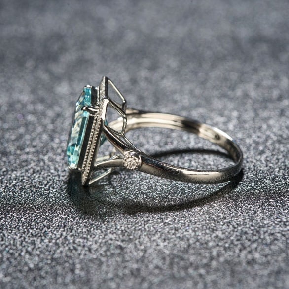 14k Gold 3.03 Ct Natural Aquamarine & Diamond Ring - 4