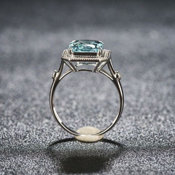 14k Gold 3.03 Ct Natural Aquamarine & Diamond Ring - 6