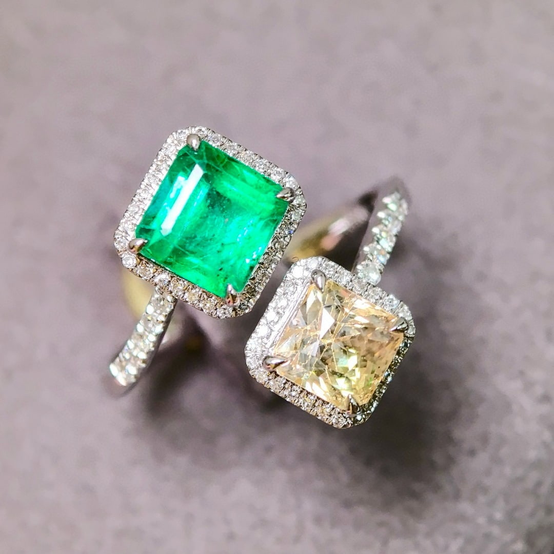 14k Gold 3.41 Ctw Natural Emerald & Sapphire & Toi Et Moi Ring: Ref:231068094 // gold content:14k gold // ring size:7. 25us // // main gemstone:emerald // shape:octagonal // carat weight:1. 75ct // color:green // treatment:natural // // adjacent gemstone 2 :