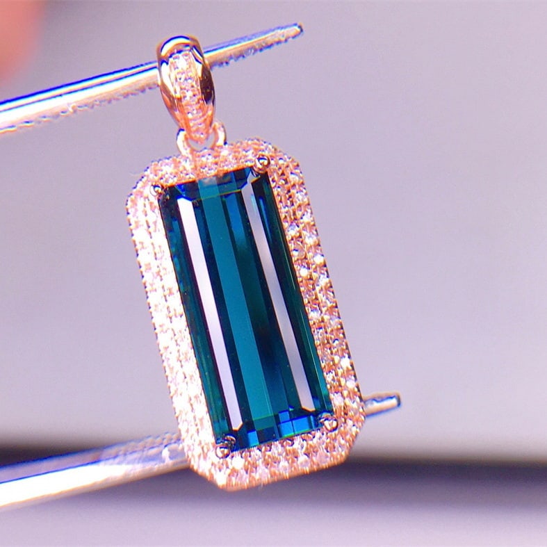 14k Gold 4.2 Ct Natural Tourmaline & Diamond Pendant( Without Chain ) - 2