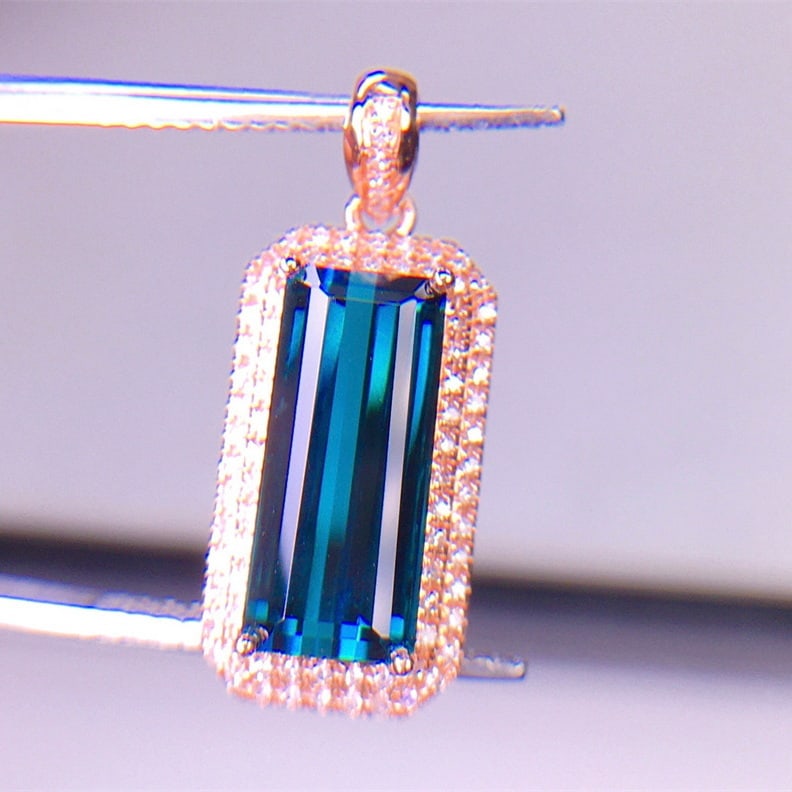 14k Gold 4.2 Ct Natural Tourmaline & Diamond Pendant( Without Chain ) - 4