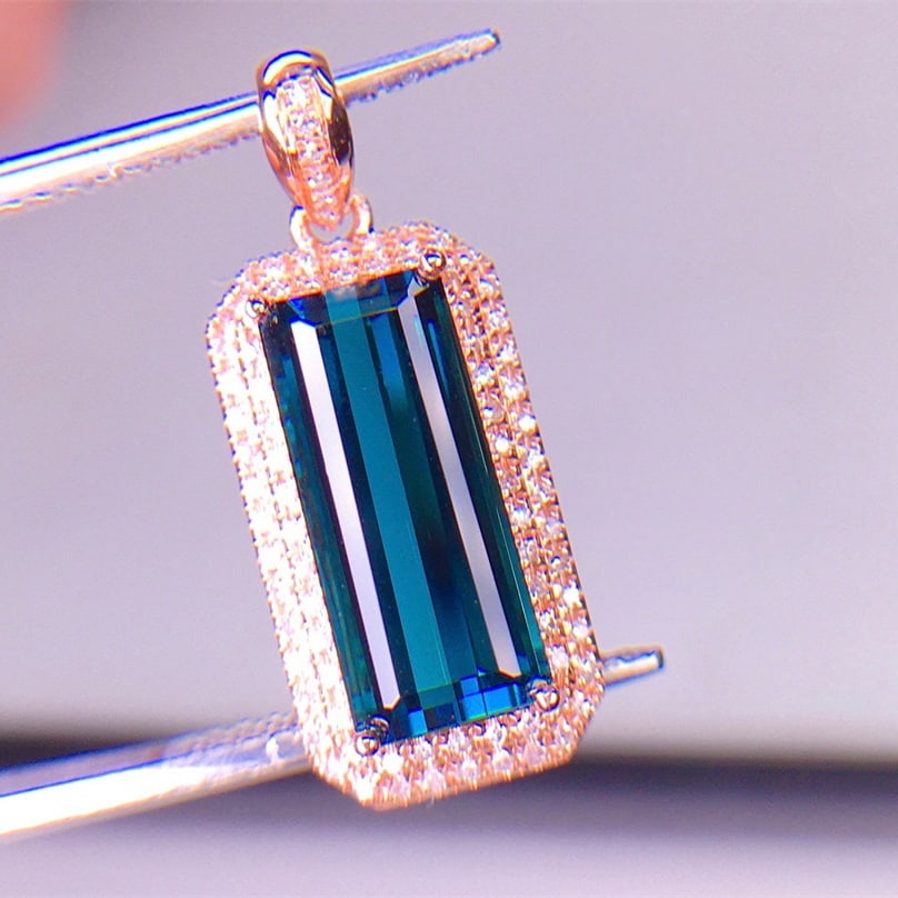 14k Gold 4.2 Ct Natural Tourmaline & Diamond Pendant( Without Chain ) - 5