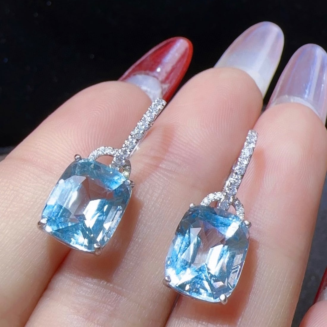 14k Gold 7.86 Ctw Natural Aquamarine & Diamond Earrings - 2