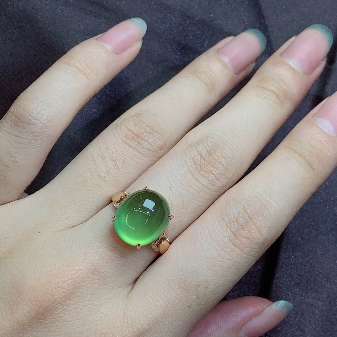 14k Gold 11.24 Ct Natural Prehnite & Diamond Ring - 4
