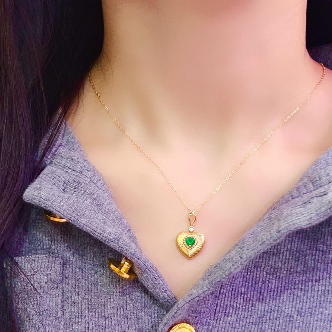 14k Gold 0.55 Ct Vivid Green Natural Emerald & Diamond Pendant( Without Chain ) - 6